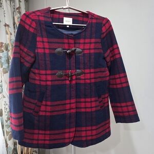 Eminu Women Red and Navy Plaid  Coat sz.L